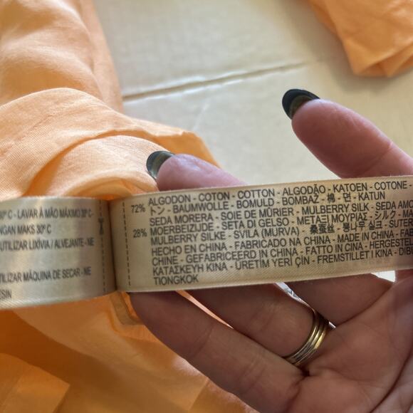 Massimo Dutti Blouse Women’s Size Large Orange Cotton Silk Blend Top Lagan Look - Picture 6 of 10